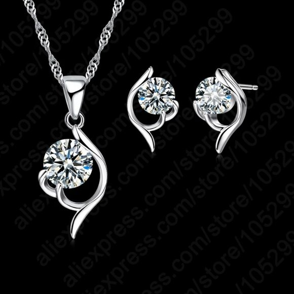 Jewelry - Cute Drop Elegant 925 Sterling Silver Bundle Necklace Earrings